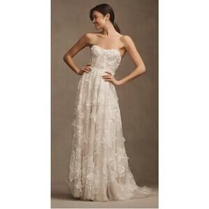 Watters Arien Wedding Dress 14 NWT Ivory 3D Floral Corset Bridal Gown
